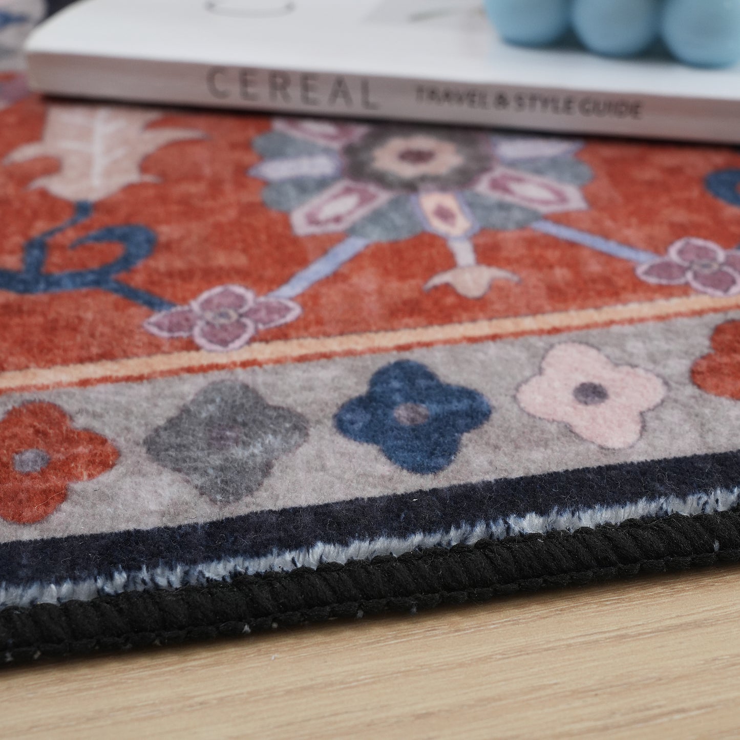 Black Orange Vintage Floral Rug