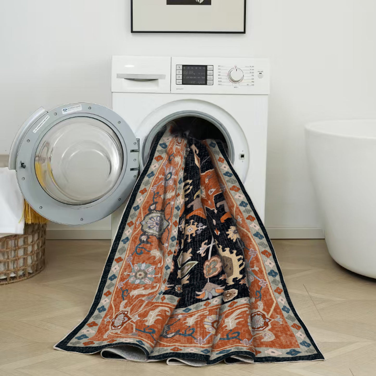 Black Orange Vintage Floral Rug