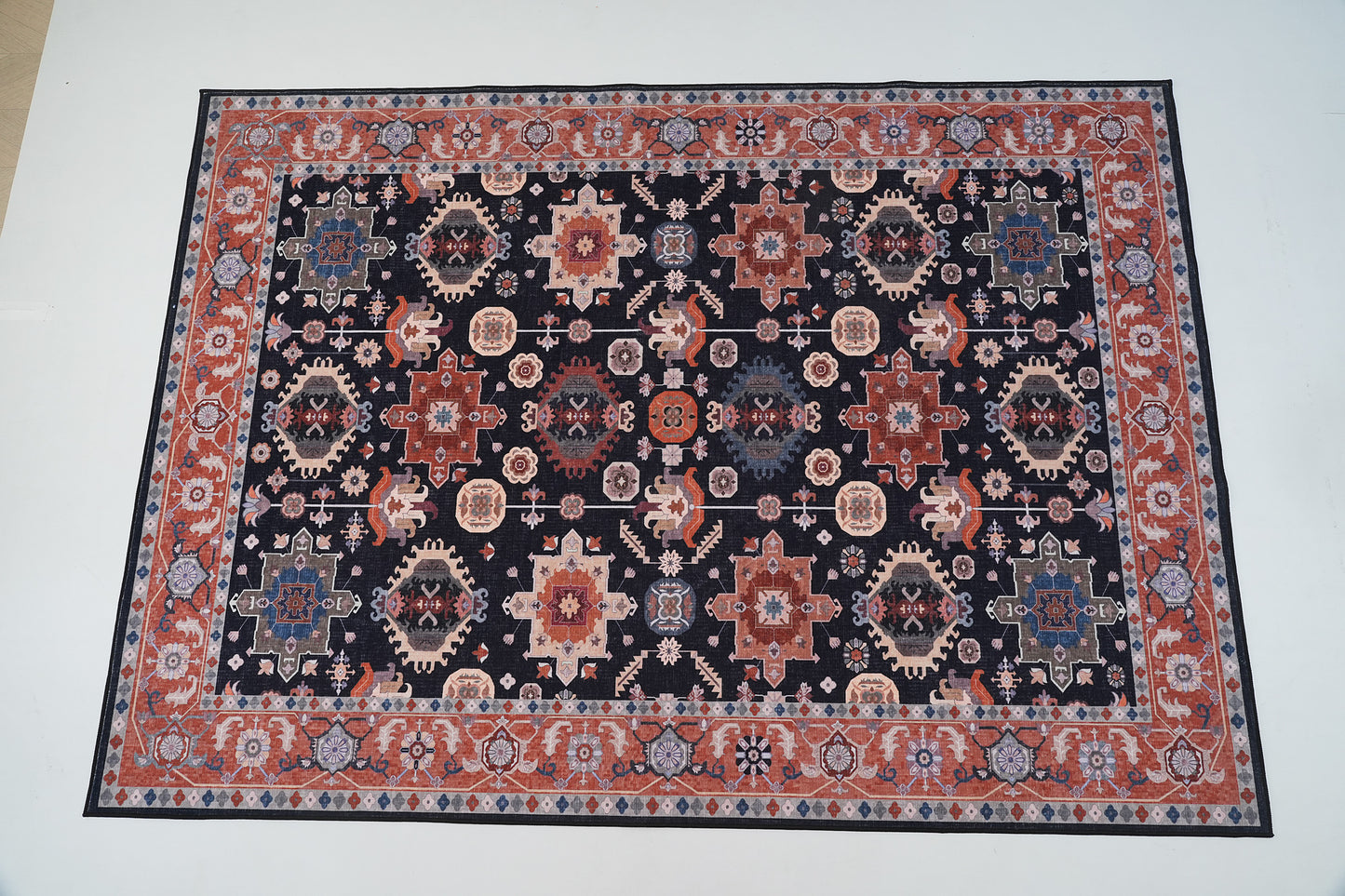 Black Orange Vintage Floral Rug