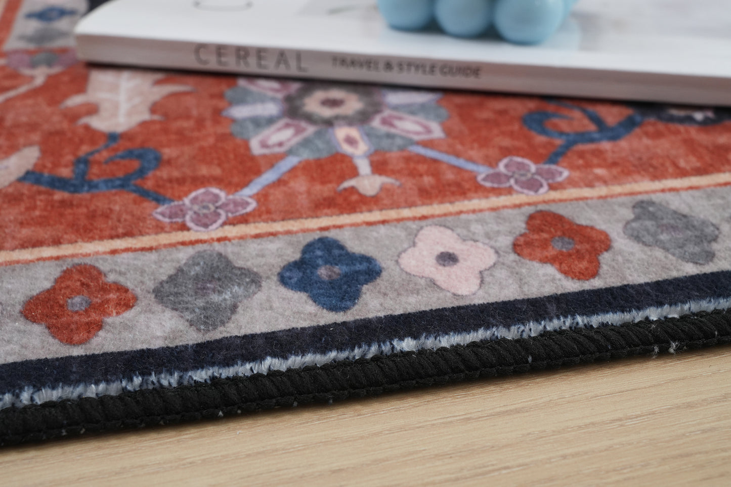 Black Orange Vintage Floral Rug
