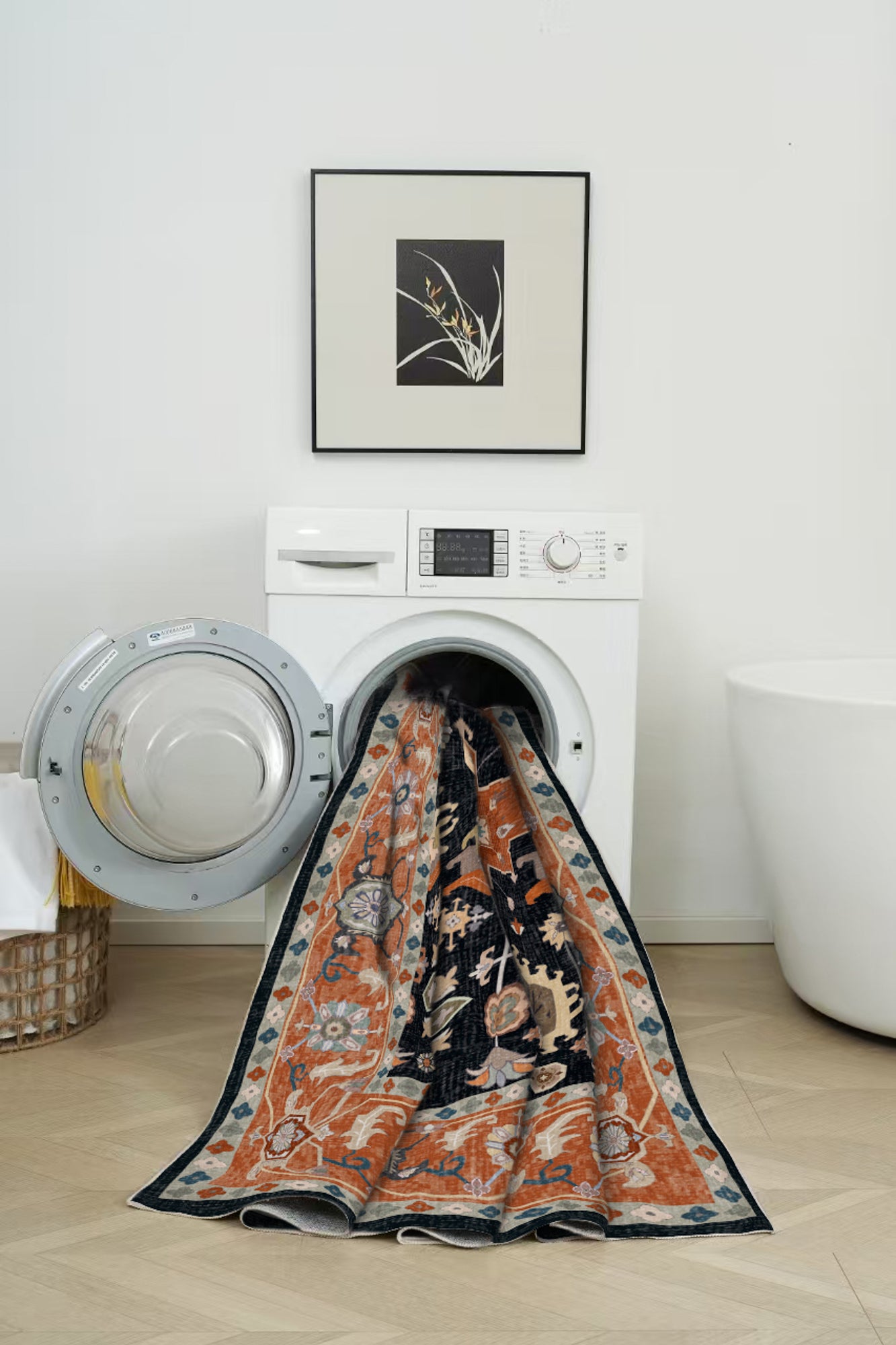 Black Orange Vintage Floral Rug