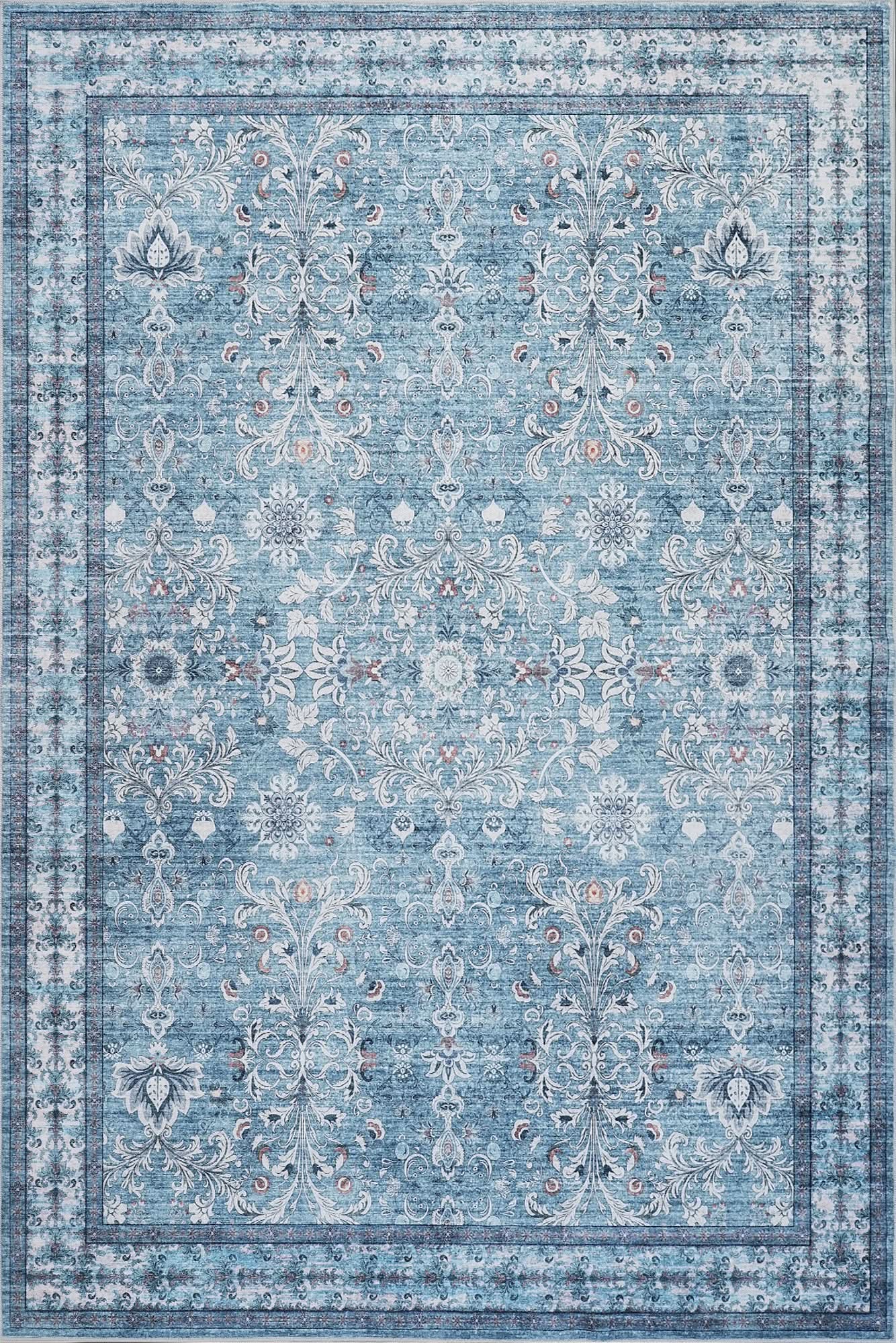 Cyan Blue Vintage Oriental Floral Rug - The Rug Market