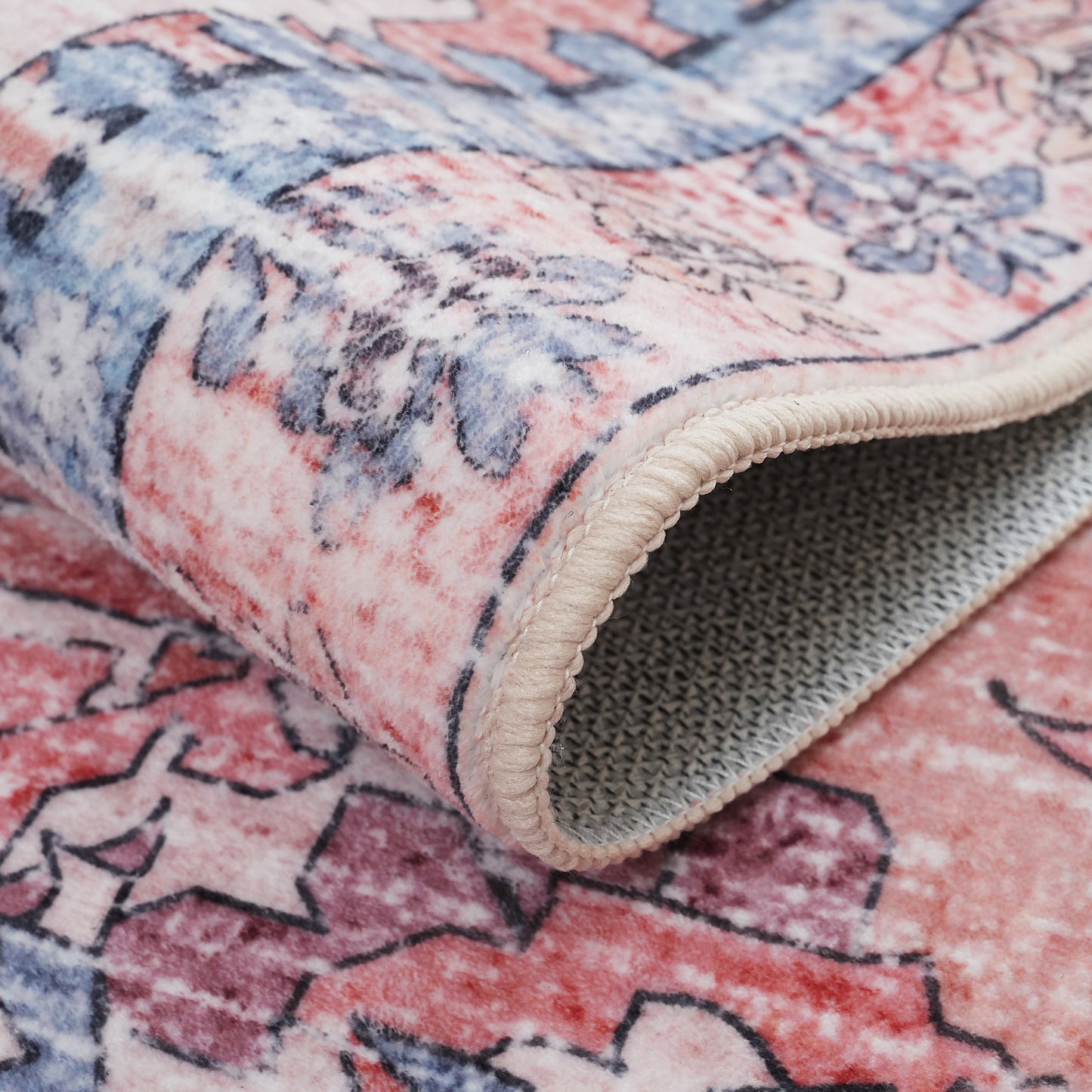 Pink Blue Vintage Abstract Floral Rug