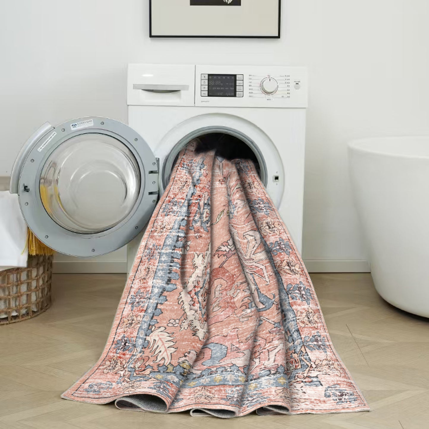 Pink Blue Vintage Abstract Floral Rug