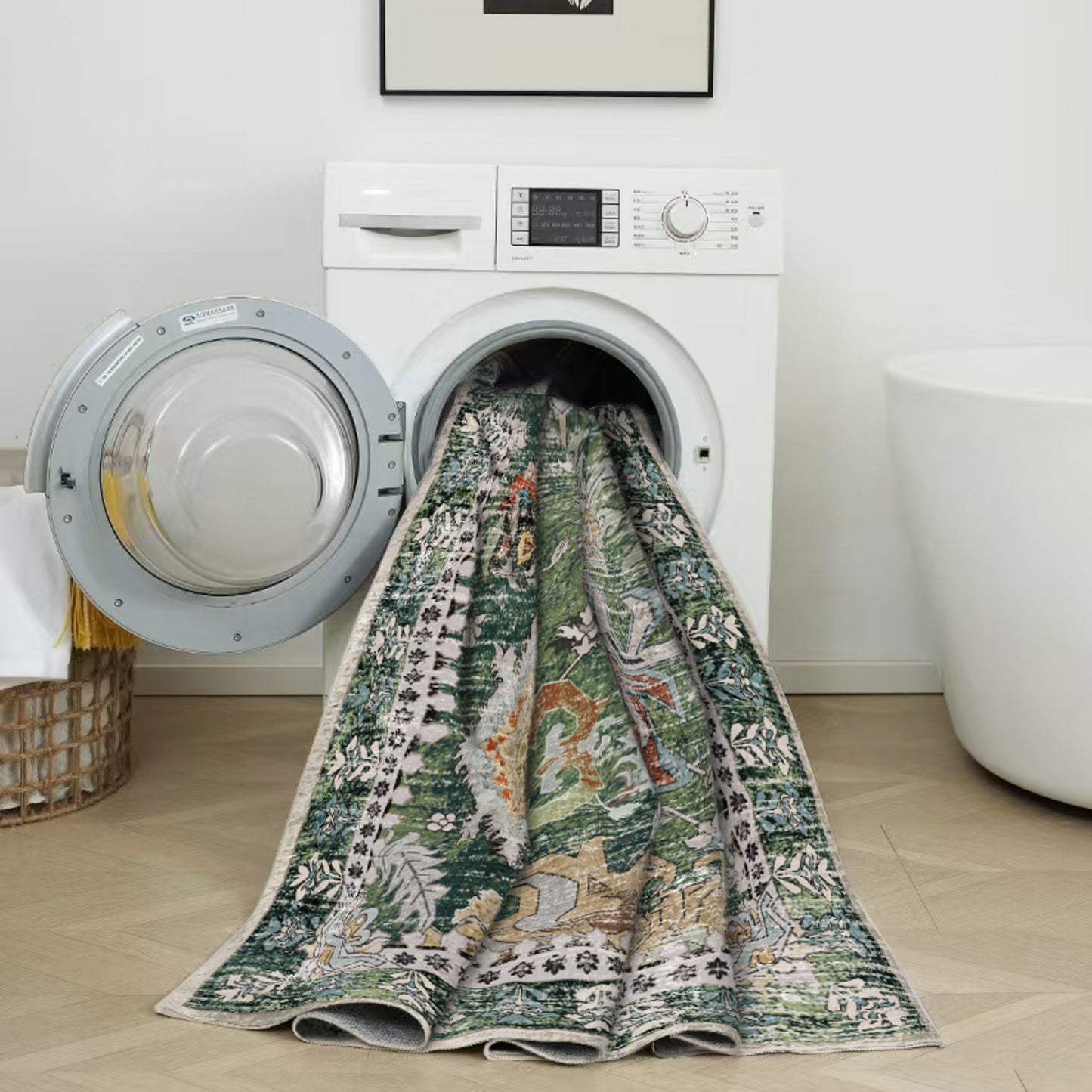 Green Orange Vintage Abstract Floral Rug
