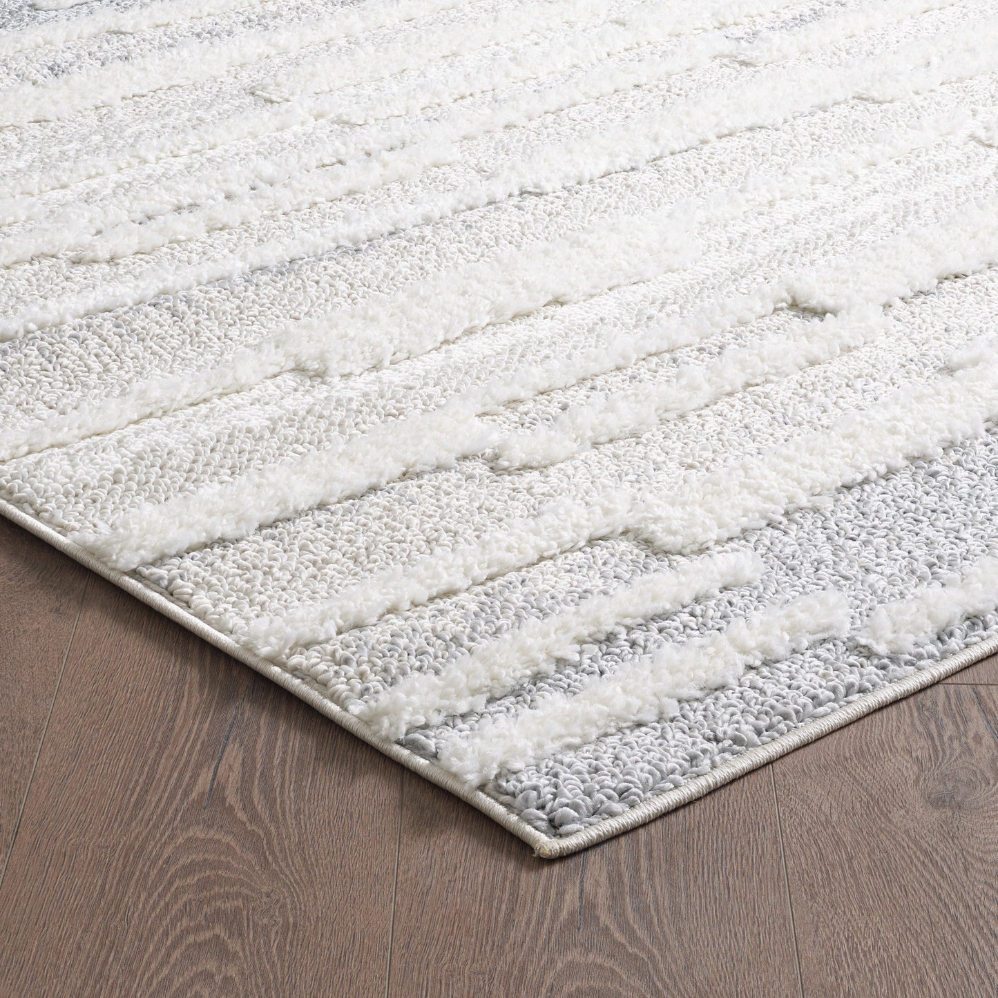 Cream Grey Moroccan Checkered Shag Rug