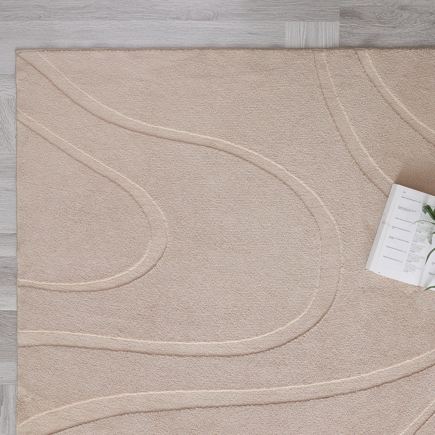 Beige Modern Wavy Abstract Shag Rug