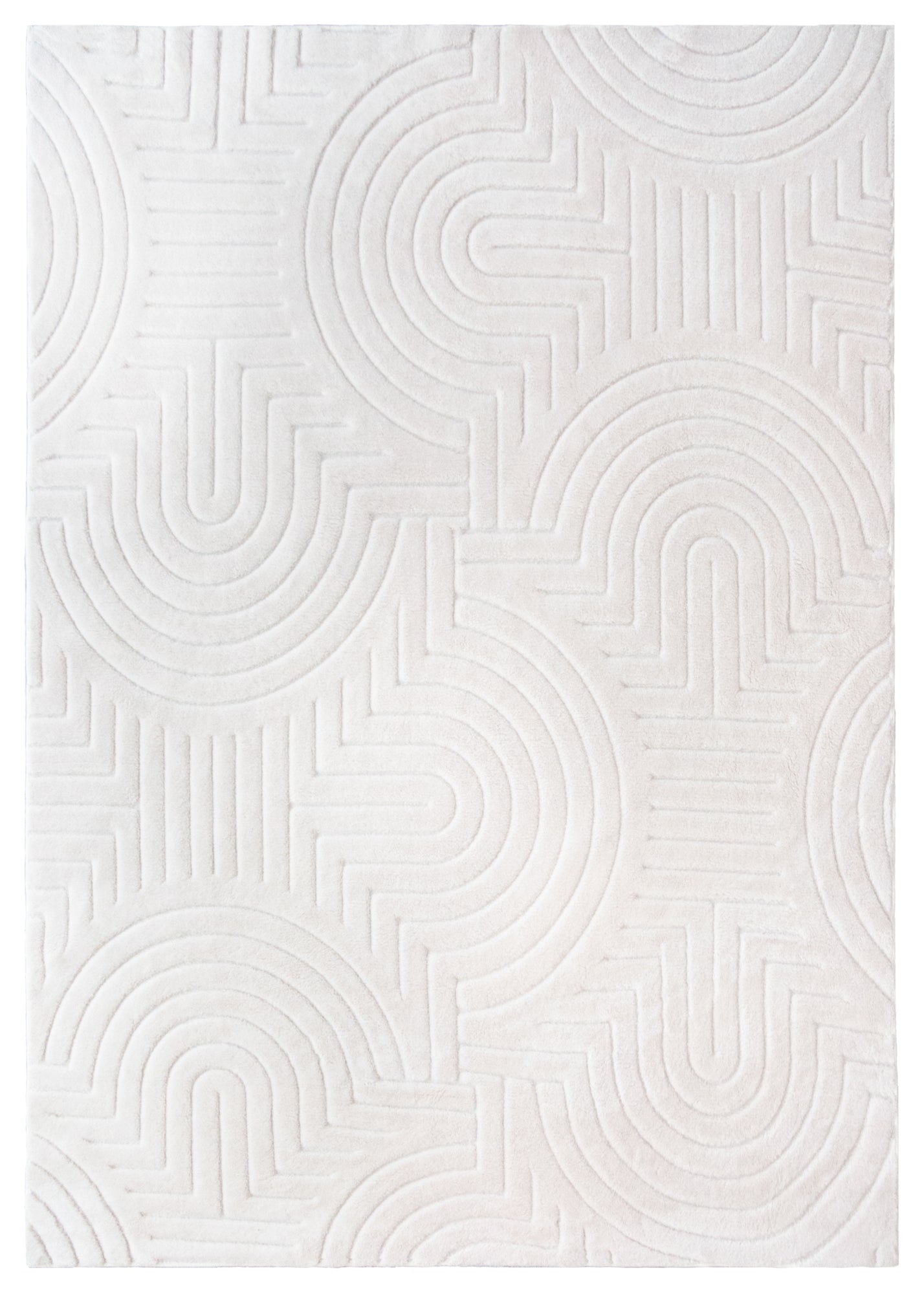 Cream Modern Circles Geometric Shag Rug - The Rug Market