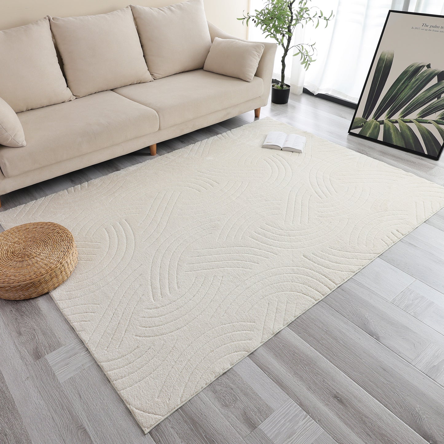 Cream Modern Crescent Abstract Shag Rug