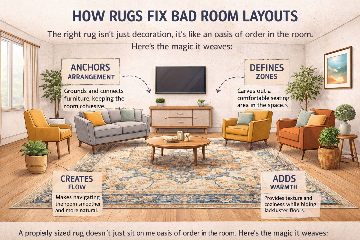 Bad Rug Design How Rugs Fix Bad Room Layouts: Solving the Floating Furniture Problem ...
