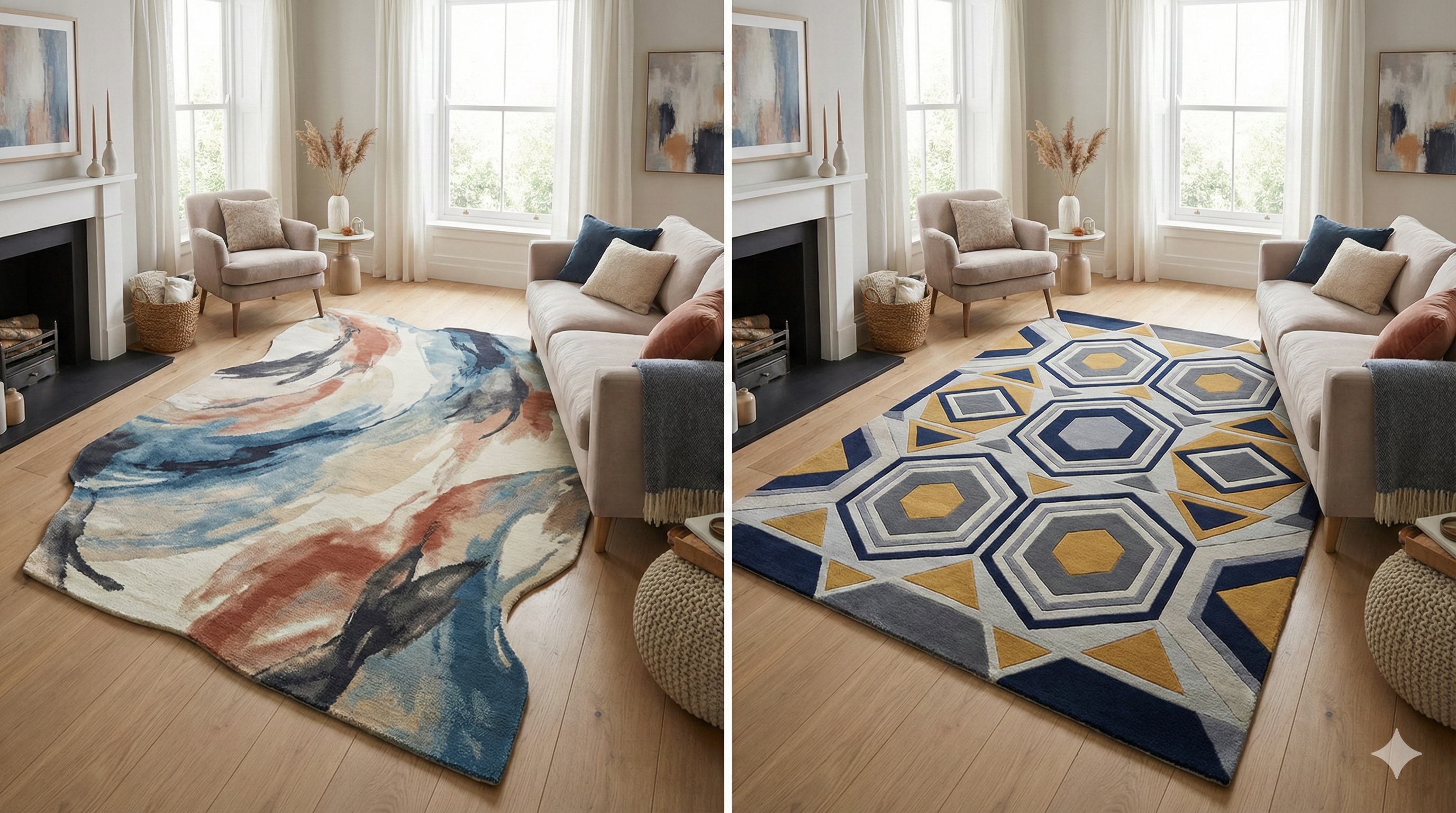 What is the difference between abstract and geometric rugs?
