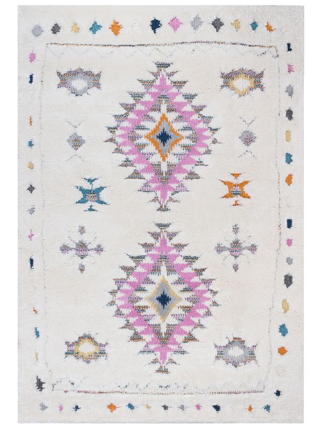 Off-White Multicolor Diamond Contemporary Shag Rug