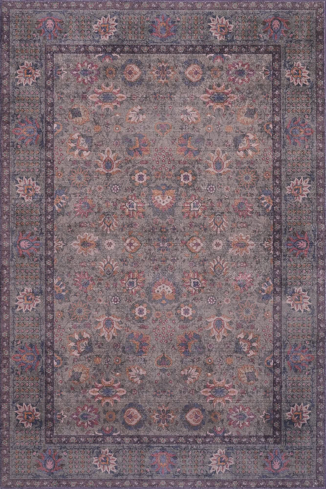 Green Red Abstract Oriental Floral Rug - The Rug Market