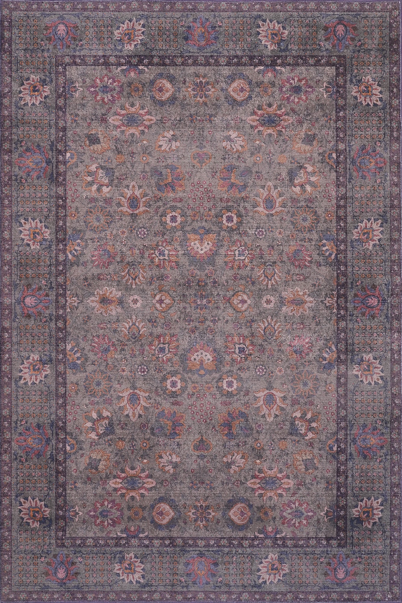 Green Red Abstract Oriental Floral Rug