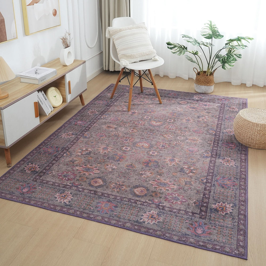 Green Red Abstract Oriental Floral Rug - The Rug Market