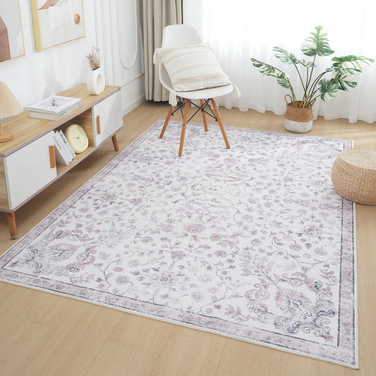 Cream Pink Vintage Oriental Floral Rug