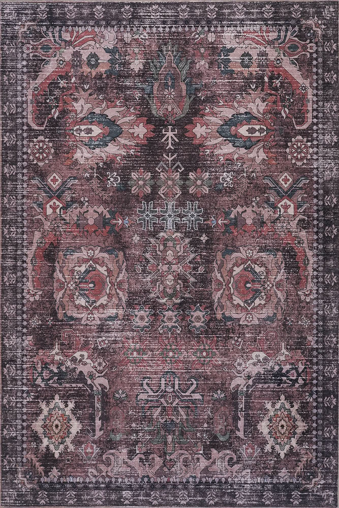 Green Brown Vintage Abstract Floral Rug - The Rug Market