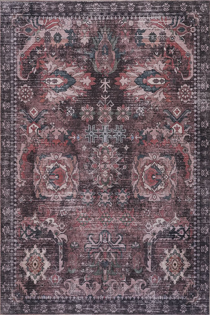 Green Brown Vintage Abstract Floral Rug - The Rug Market