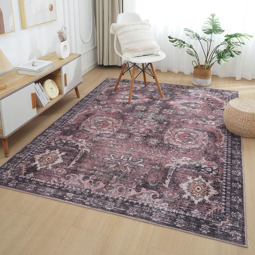 Green Brown Vintage Abstract Floral Rug - The Rug Market