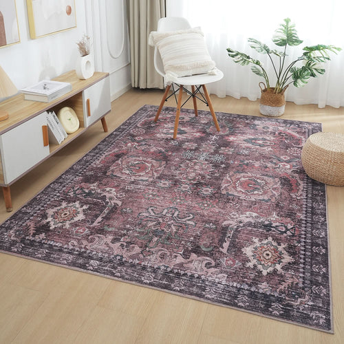 Green Brown Vintage Abstract Floral Rug