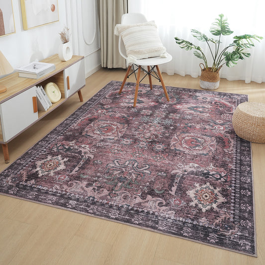 Green Brown Vintage Abstract Floral Rug