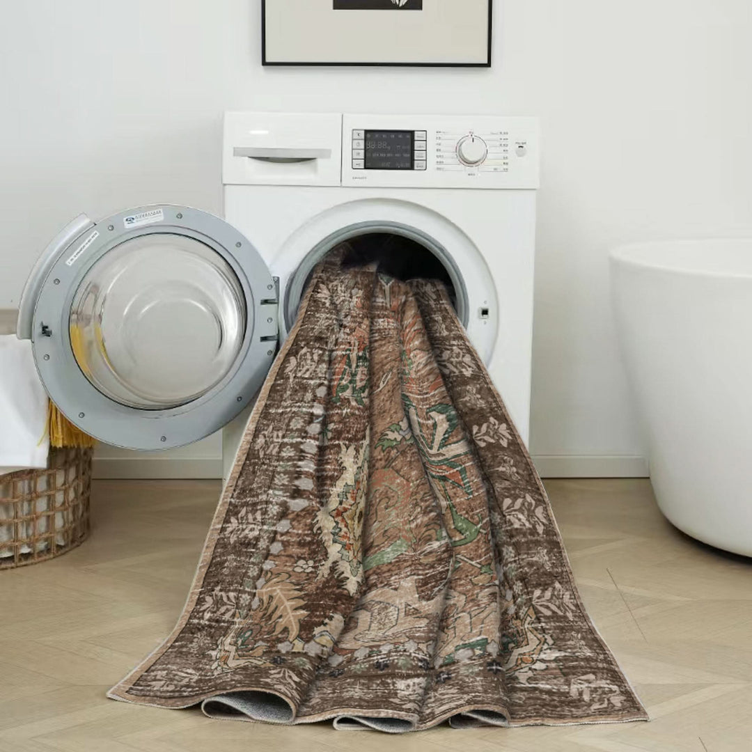Green Brown Vintage Abstract Floral Rug - The Rug Market