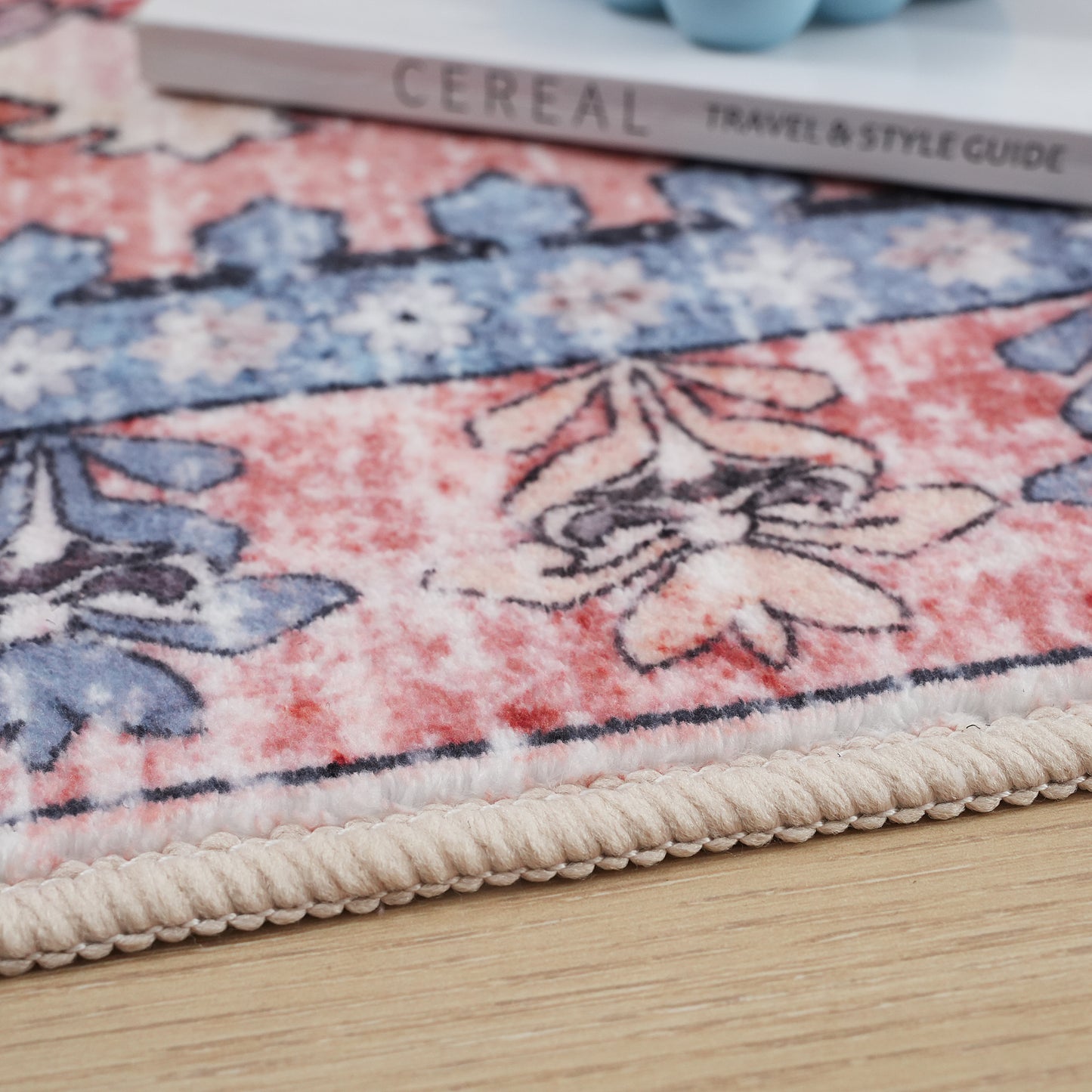 Pink Blue Vintage Abstract Floral Rug