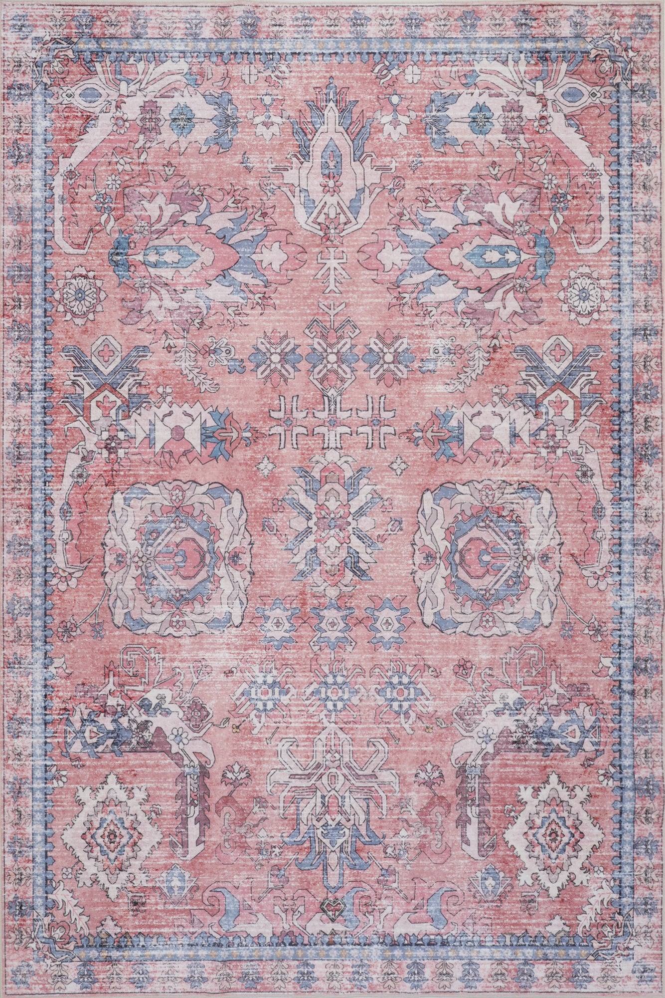 Pink Blue Vintage Abstract Floral Rug