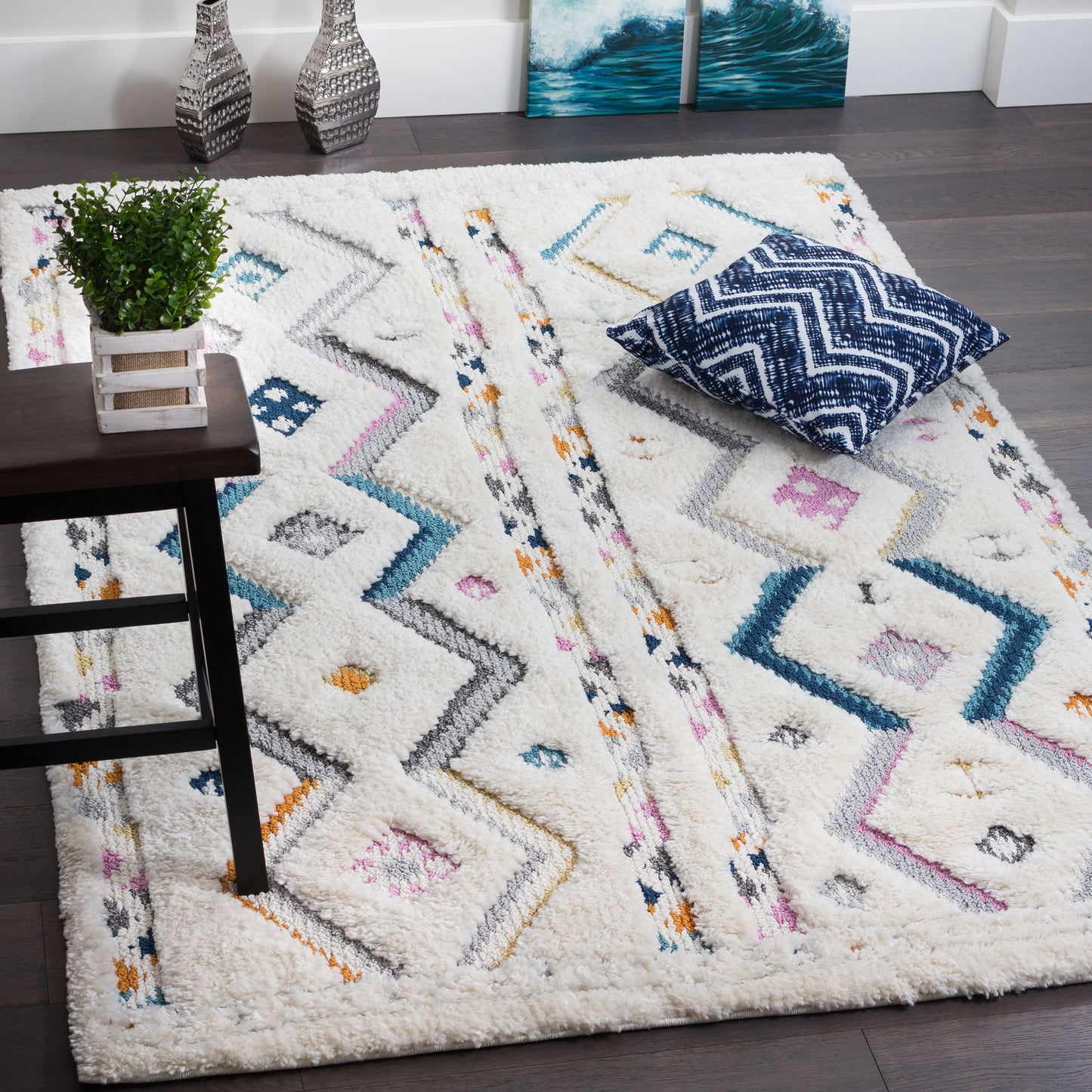 Super Soft Chevron Multicolour Shaggy Rug