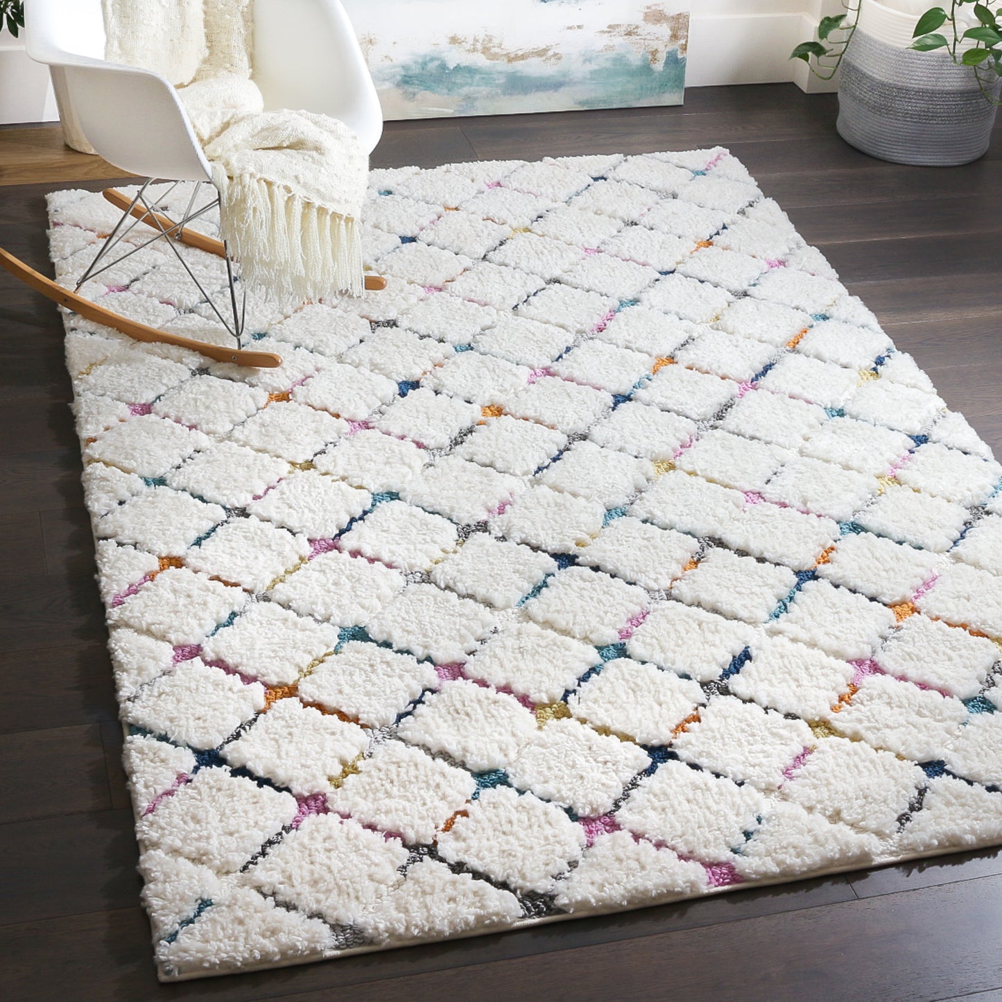 Super Soft Lattice Shaggy Rug