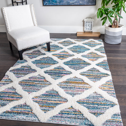 Super Soft Lattice Multicolour Shaggy Rug