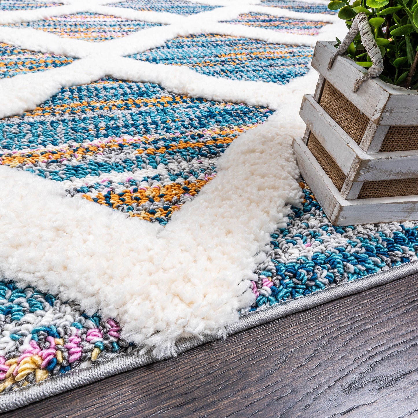 Super Soft Lattice Multicolour Shaggy Rug