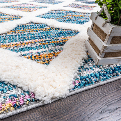 Super Soft Lattice Multicolour Shaggy Rug