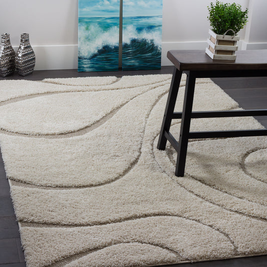 Soft and Plush Curvy Cream Shaggy Rug