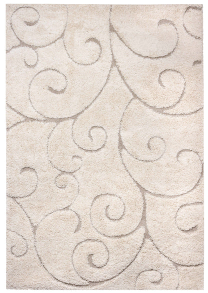 Soft and Plush Floral Curves Cream Shaggy Rug