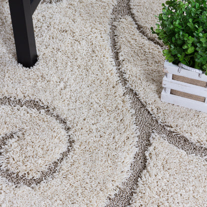 Soft and Plush Floral Curves Cream Shaggy Rug