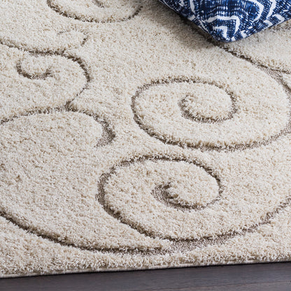 Soft and Plush Floral Curves Cream Shaggy Rug