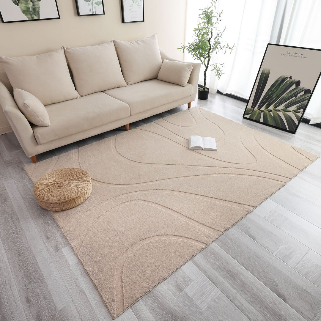 Beige Modern Wavy Abstract Shag Rug - The Rug Market