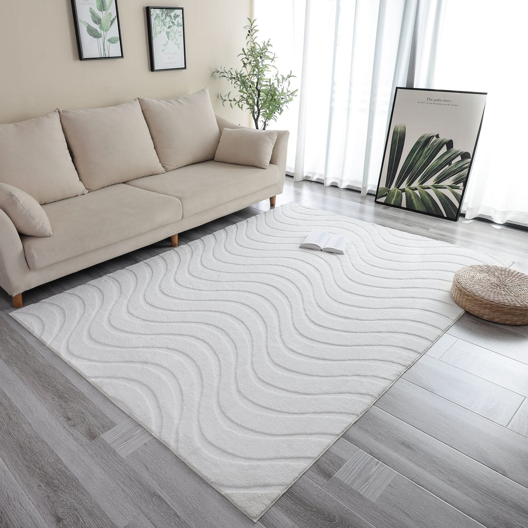 Pearl White Modern Wavy Shag Rug - The Rug Market