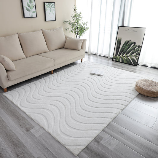 Pearl White Modern Wavy Shag Rug
