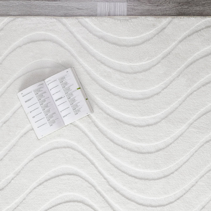 Pearl White Modern Wavy Shag Rug - The Rug Market