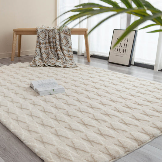 Cream Modern Diamond Geometric Shag Rug