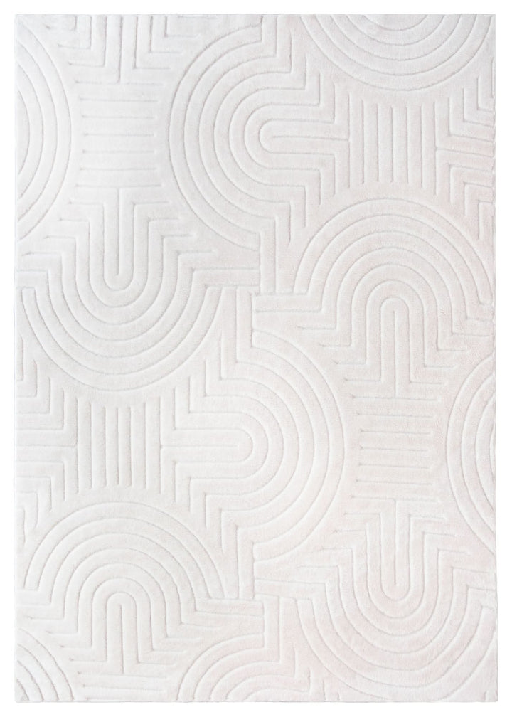 Cream Modern Circles Geometric Shag Rug - The Rug Market
