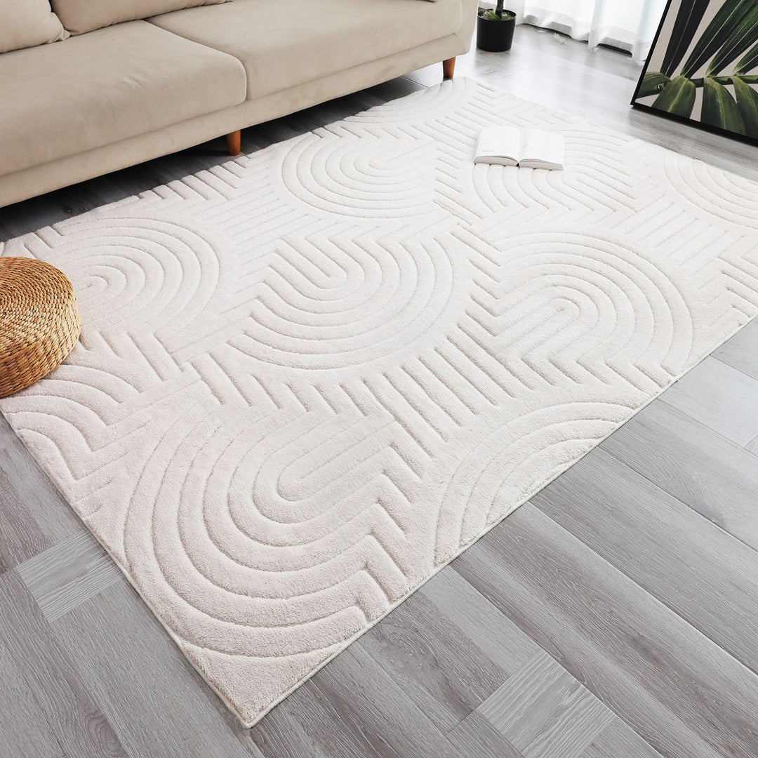 Cream Modern Circles Geometric Shag Rug - The Rug Market
