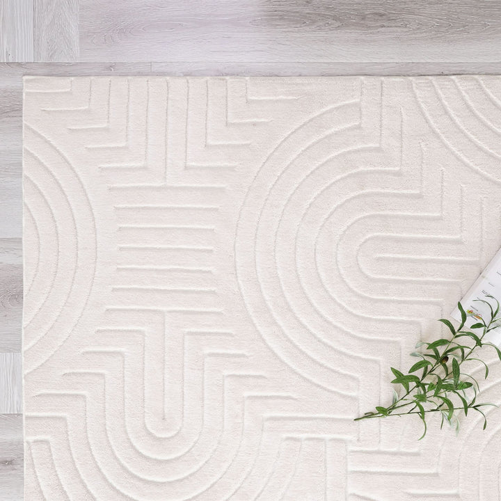 Cream Modern Circles Geometric Shag Rug - The Rug Market