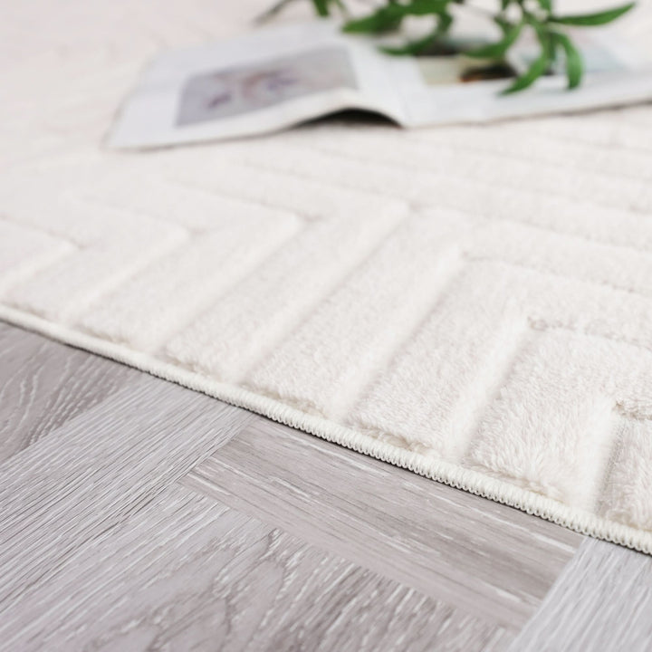 Cream Modern Circles Geometric Shag Rug - The Rug Market