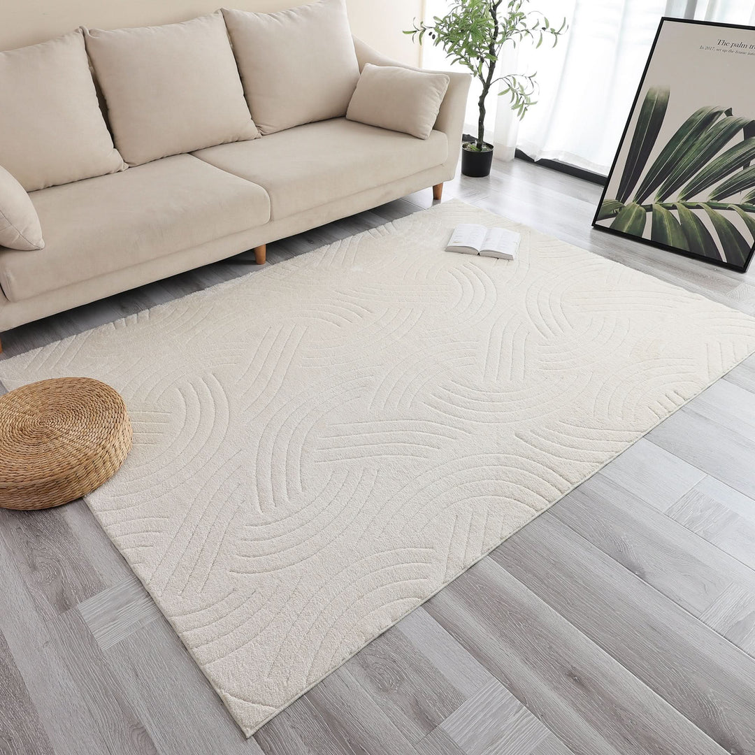 Cream Modern Crescent Abstract Shag Rug - The Rug Market