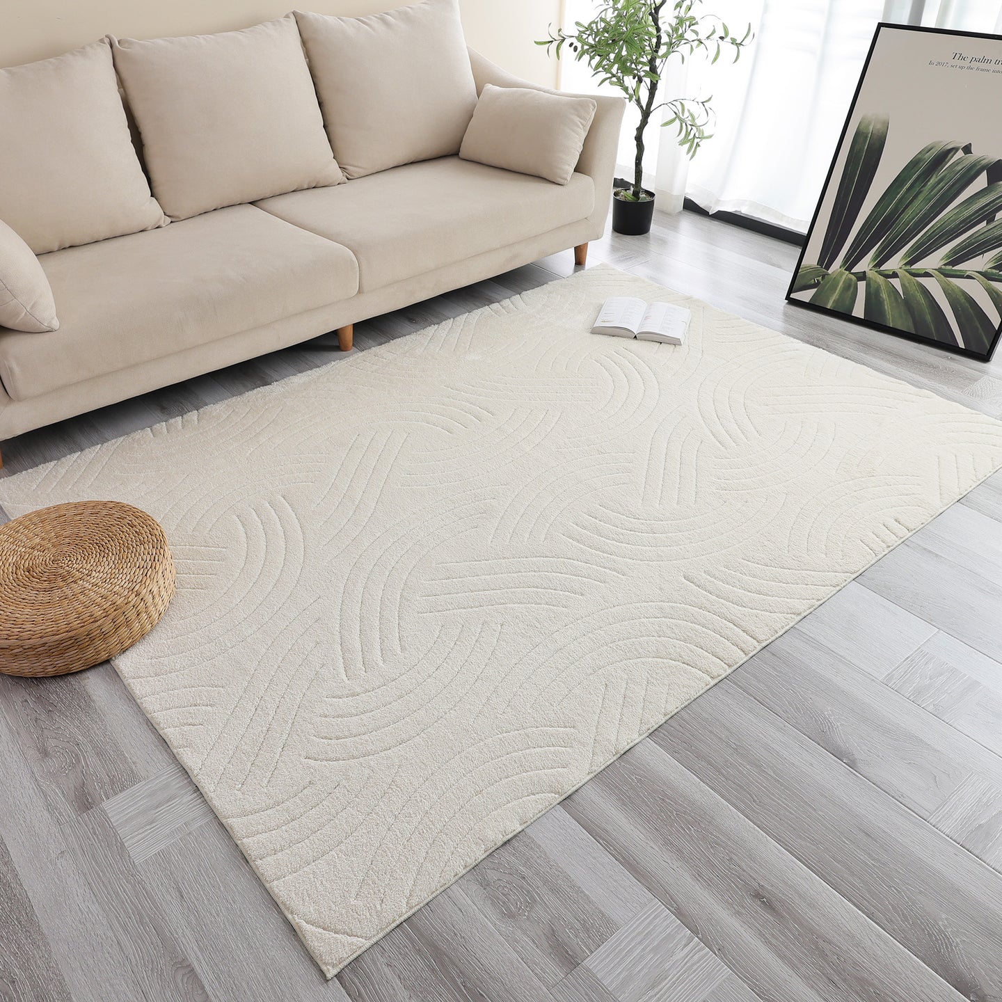 Cream Modern Crescent Abstract Shag Rug