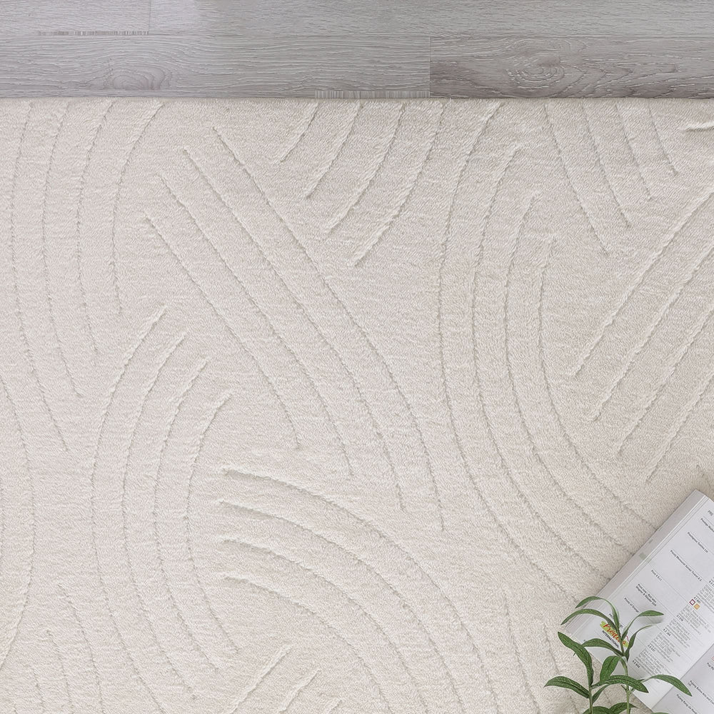 Cream Modern Crescent Abstract Shag Rug - The Rug Market