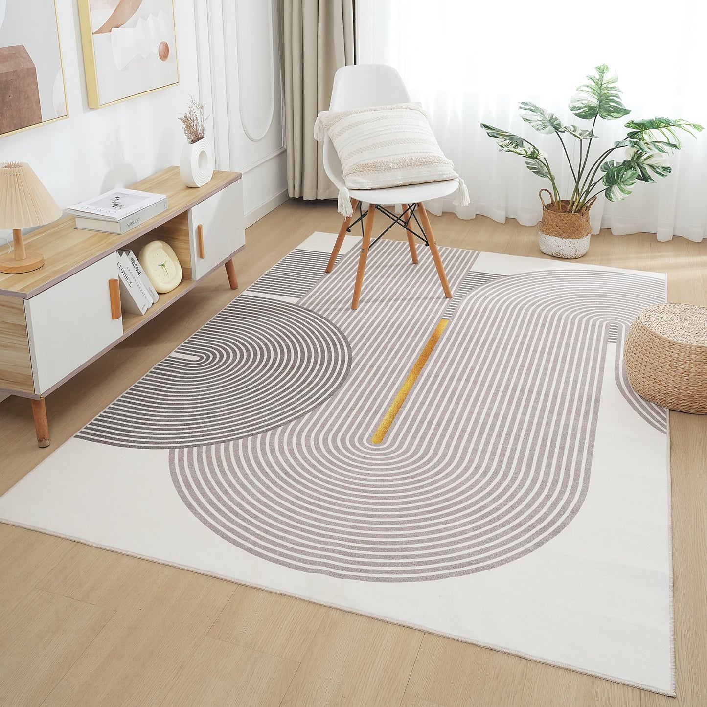Brown Cream Modern Abstract Geometric Circles Rug